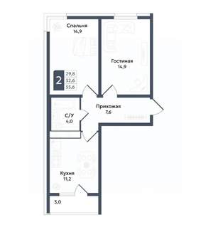2-к квартира, вторичка, 56м2, 4/22 этаж